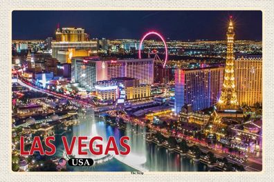 Holzschild 18x12 cm - Las Vegas USA The Strip Casinos Hotel