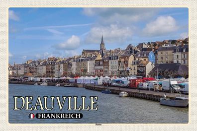 Blechschild 18x12 cm - Deauville Frankreich Hafen Boote
