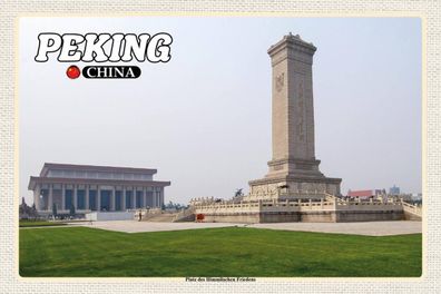 Holzschild 18x12 cm - Peking China Platz Himmlischen Friedens