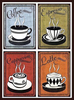 Blechschild 30x40 cm - Kaffee Coffee Espresso Cappuccino Latte