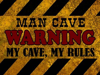 Holzschild 30x40 cm - man cave warning my cave rules