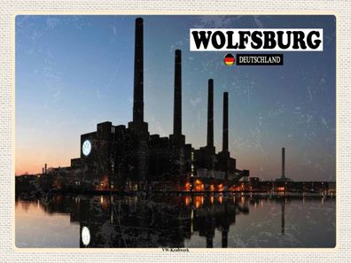 Holzschild 30x40 cm - Wolfsburg VW-Kraftwerk Fluss