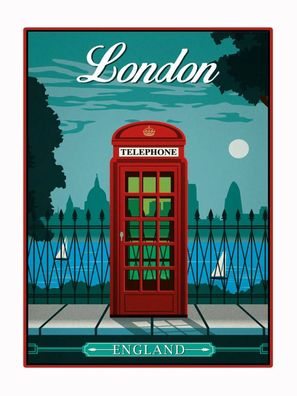 Holzschild 30x40 cm - London red Telephone England Telefon
