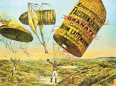 Blechschild 30x40 cm - Retro Fallschirm erste lenkbarer Ballon