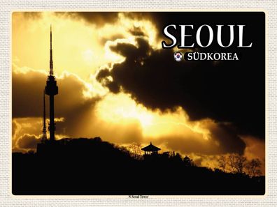 Blechschild 30x40 cm - Seoul Südkorea N Seoul Tower Fernsehturm
