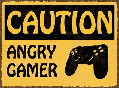 Blechschild 30x40 cm - caution angry gamer Vorsicht wütender