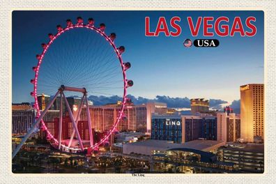 Holzschild 18x12 cm - Las Vegas USA The Linq Riesenrad
