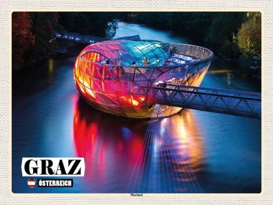Holzschild 30x40 cm - Graz Österreich Murinsel See