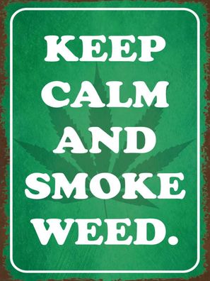 Holzschild 30x40 cm - Keep Calm and smoke weed