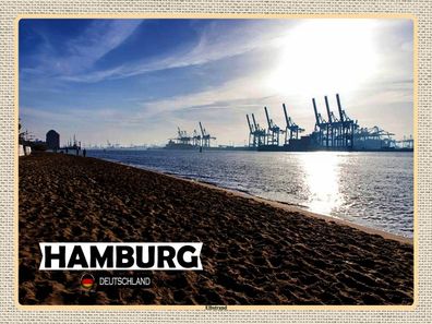 Blechschild 30x40 cm - Hamburg Elbstrand Hafen Fluss