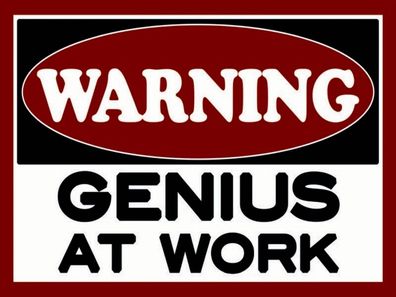 Blechschild 30x40 cm - Warning Genius at work
