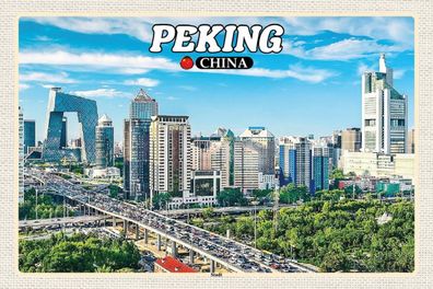 Holzschild 18x12 cm - Peking China Stadt Hochhäuser Skyline