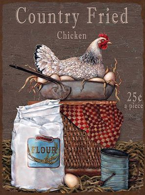 Holzschild 30x40 cm - Huhn country Fried Chicken
