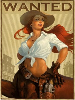 Holzschild 30x40 cm - Pinup wanted Cowgirl