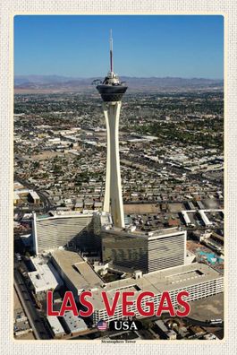 Holzschild 18x12 cm - Las Vegas USA Stratosphere Tower