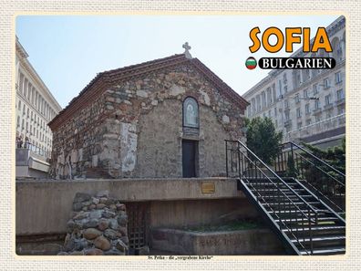 Holzschild 30x40 cm - Sofia Bulgarien Sv Petka vergrabene Kirche