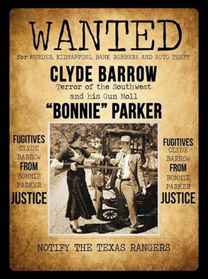 Holzschild 30x40 cm - wanted Clyde Barrow Bonnie