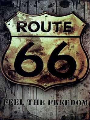 Holzschild 30x40 cm - Retro route 66 feel the freedom