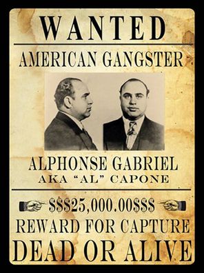 Holzschild 30x40 cm - wanted Alphonse Gabriel american