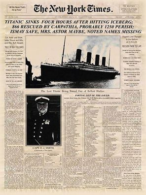 Holzschild 30x40 cm - Zeitung New York Times Titanic sinks