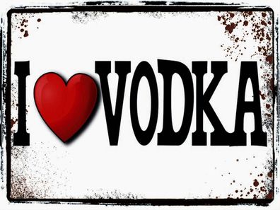 Holzschild 30x40 cm - Alkohol i love Vodka
