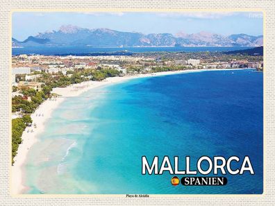 Holzschild 30x40 cm - Mallorca Spanien Playa de Alcúdia Strand