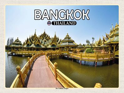 Holzschild 30x40 cm - Bangkok Thailand Der Goldene Tempel