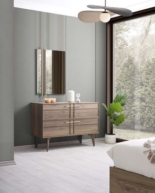 Kommode mit Spiegel Schlafzimmer Konsole Holz Braun Set 2tlg Moderne