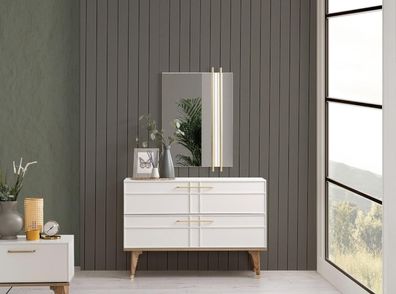 Kommode mit Spiegel Schlafzimmer Konsole Holz Weiß Set 2tlg Moderne