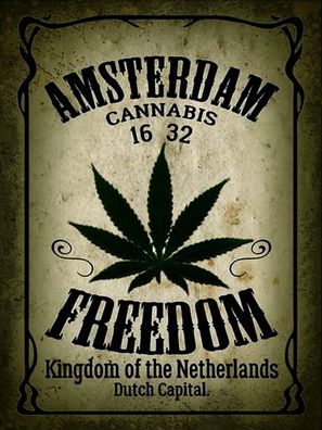 Holzschild 30x40 cm - Cannabis Amsterdam freedom Kingdom