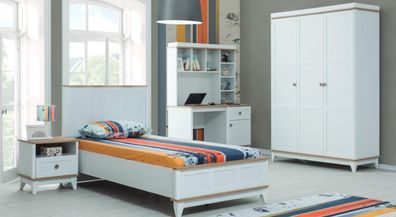 Komplette Jugenbett Kindermöbel Kinderbett Weiß Holz Set 4tlg Modern