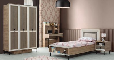 Moderne Komplette Kindermöbel Kinderbett Braun Holz Set 4tlg Bett Neu