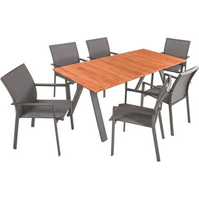 Tischgruppe DAVINA Set 06, 7-tlg. Tisch & 6 × Stapelstuhl