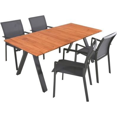 Tischgruppe DAVINA 5-tlg. Aluminium/ Teak Tisch 4 × Stapelstuhl