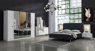 Schlafzimmer Bett 2x Nachttisch 5 tlg. Set Design Modern Luxus neu weiß