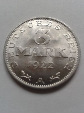 3 Reichsmark 1922 A Reichsverfassungstag Alu bankfrisch-st
