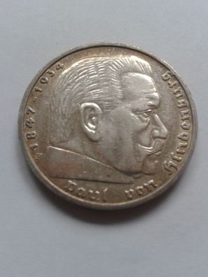 5 Reichsmark 1939 F Drittes Reich Paul von Hindenburg ohne Swastika HK Silbermünze