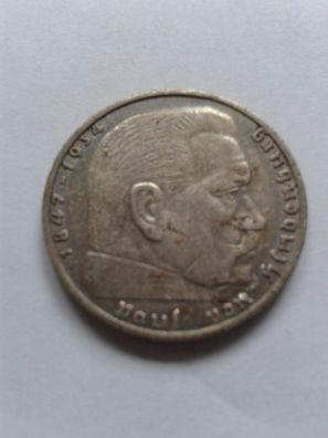 2 Reichsmark 1937 F Drittes Reich Paul von Hindenburg Swastika HK Silbermünze