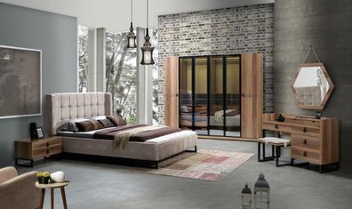 Modernes Schlafzimmer Betten 2x Nachttisch Komplett Set Kleiderschrank 6tlg
