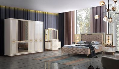 Schlafzimmer Set Bett 2x Nachttisch Kleiderschrank 5tlg Design Modern