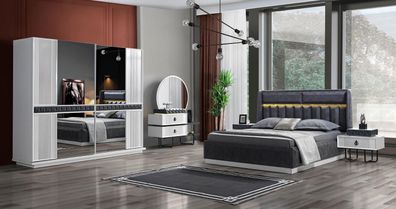 Schlafzimmer Set Bett 2x Nachttisch 5 tlg Design Modern Luxus Komplettes