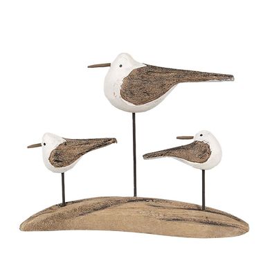 Clayre & Eef Dekorationsfigur Vögel 17x5x14 cm Braun Weiß Holz (Gr. 17x5x14 cm)