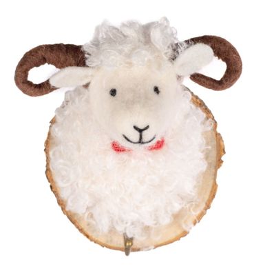 Kleiderhaken Schaf mit Hörner, Filz und Holz, Höhe 14cm, von Baden, Handarbeit