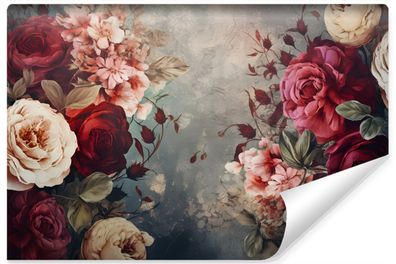 Muralo Vlies Selbstklebende Fototapete bunte Blumen Rosen Pflanzen Natur Retro