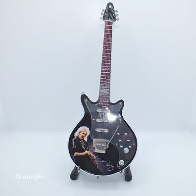 Miniatur-E-Gitarre, mit Brian May Abbildung und Gitarrenständer, Handarbeit