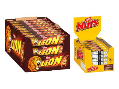 Nestlé Nuts + Lion Schokoriegel 2x24g = 48 Stück im prakt. Thekendisdplay