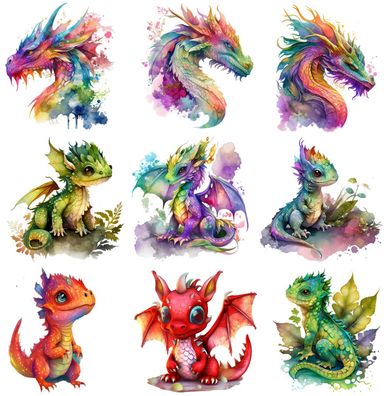 Bügelbild Bügelmotiv Drache Dragon Regenbogen Junge Mädchen verschiedene Größen