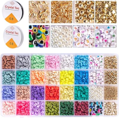 ELOKI 24 Farben Perlen zum Auffädeln, 4072 Stück Heishi Perlen Set, 6mm Polymer