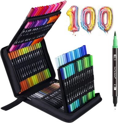 ELOKI Brush Pen Set 100 Farben Filzstifte Pinselstifte Marker Fineliner Set