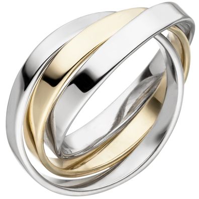 Gr. 50 Damen Ring 3-reihig verschlungen 925 Sterling Silber bicolor vergoldet